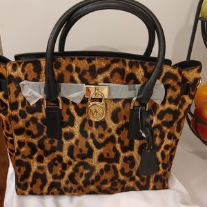 New Michael Kors Leopard Hamilton Traveler Satchel Crossbody Purse Bag Satchel